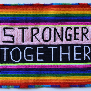 Paul Yore, Stronger Together, 2017, wool needlepoint, 48 x 28.5 cm irreg