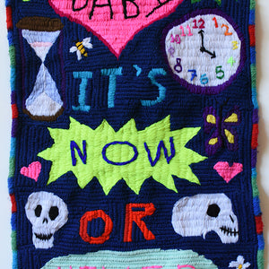 Paul Yore, Baby It’s Now Or Never, 2016, wool needlepoint, 48 x 32 cm irreg