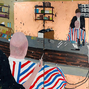 Richard Lewer, As a bald man, I miss going to the hairdresser’s., 2019, oil on copper, 150 x 160 cm