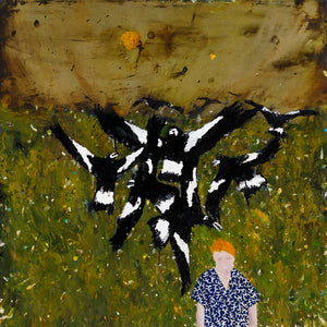 Richard Lewer, Attacked by magpies., 2020, oil on brass, 76 x 76 cm