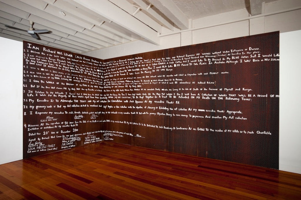 Richard Lewer, Last Will and Testament, 2010, acrylic on peg board, at Shepparton Art Gallery, Victoria, 2011