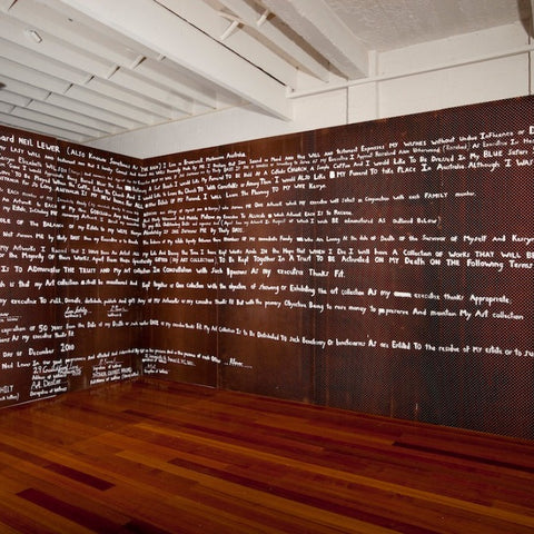 Richard Lewer, Last Will and Testament, 2010, acrylic on peg board, at Shepparton Art Gallery, Victoria, 2011