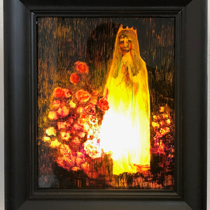 Sally Bourke, Communion Day, 2019, oil on vintage glass lightbox, 32 x 22 x 10 cm