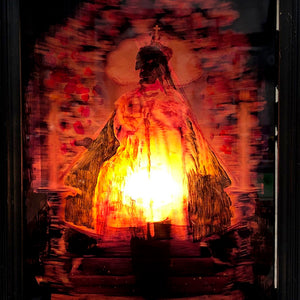 Sally Bourke, Matriarch, 2019, oil on vintage glass lightbox, 32 x 22 x 10 cm