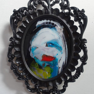 Sally Bourke, Mirror Mirror, 2019, oil on convex glass in found frame, 54 x 36 x 9 cm approx