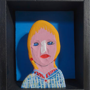 Sally Bourke, School Photo, 2019, acrylic on wood, shadowbox frame, 10 x 10 x 5 cm