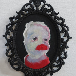 Sally Bourke, The Baby, 2019, oil on canvas mounted on wood panel in found frame, 13 x 10 cm approx
