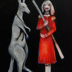 Sally Bourke, The Rebellion, 2019, oil and acrylic on canvas mounted on panel in found frame, 82 x 63 cm