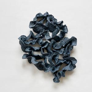 Sam Gold, And here I unfold and examine it through the sunlight, 2021, Raku, cobalt oxide and liquid quartz, 100 x 120 x 25 cm irregular (wall mounted)