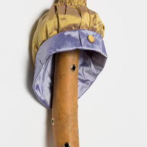 Julia Robinson, Sir Martin Wagstaff (detail), 2016, gourd, silk, thread, gold-plated eyelets, and buttons, 110 x 28 x 20 cm