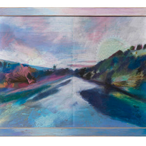 Laura Wills, Western River, Kangaroo Island, 2021, Pastel on book cover in painted frame, 24 x 31 cm
