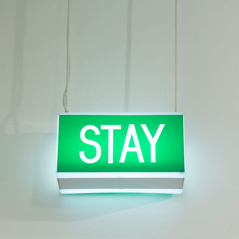 Will French, Just a little bit longer, 2013, exit sign lightbox with translucent vinyl, 33 x 18 x 22 cm