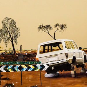 William Mackinnon, Crossroads IV, 2018, acrylic ochre oil and automotive paint on canvas, 150 x 200 cm