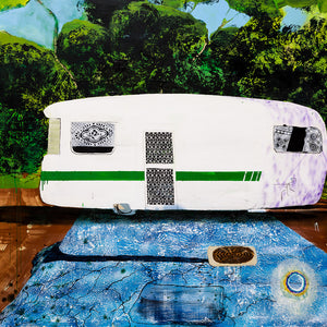 William Mackinnon, Home, 2018, acrylic, ochre, oil and automotive paint on canvas, 150 x 200 cm