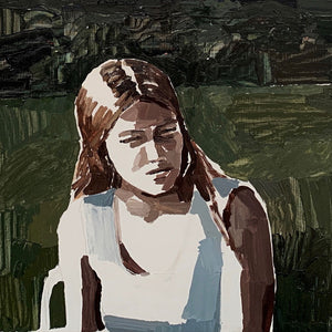 Clara Adolphs, Woman in Garden, 2020, oil on linen, 56 x 66 cm