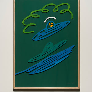 David Booth [Ghostpatrol], Yes! Arriving UFO (I looked out in the night remix), 2022, gouache and pencil paper cut, 71.5 x 46.5 cm