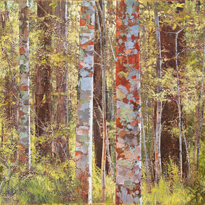 AJ Taylor, Pink Ash Forest, 2021, oil on board, 108 x 108 cm